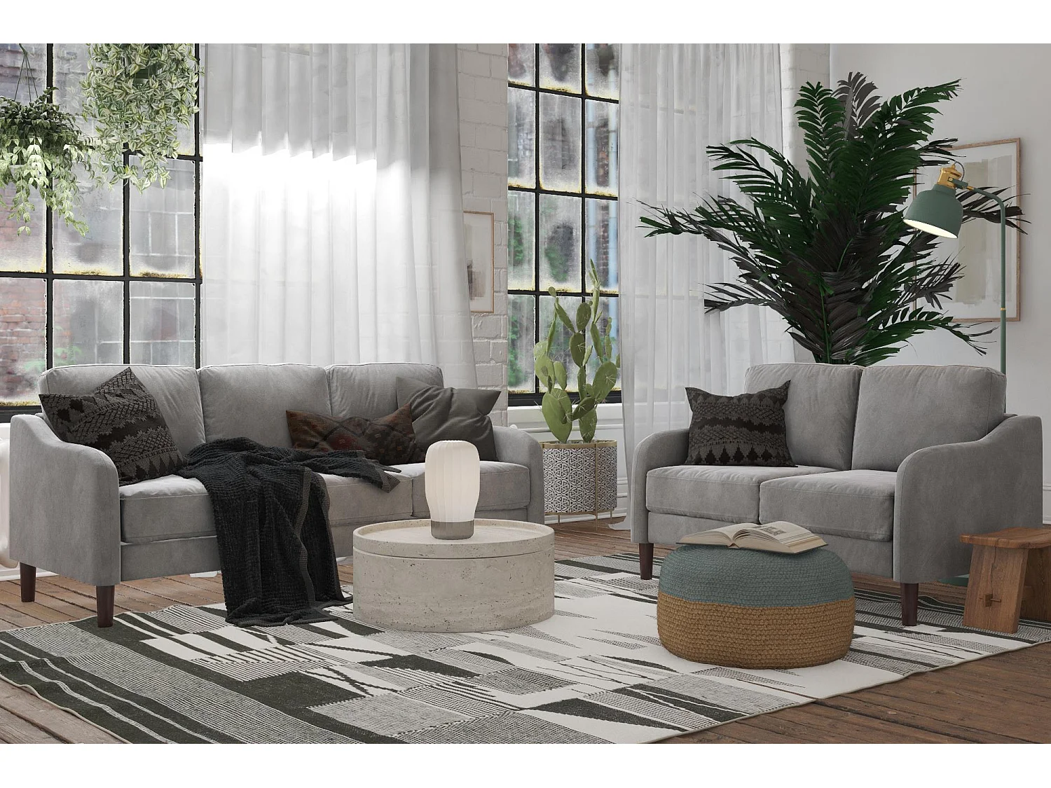 Sofá 3 plazas en terciopelo gris