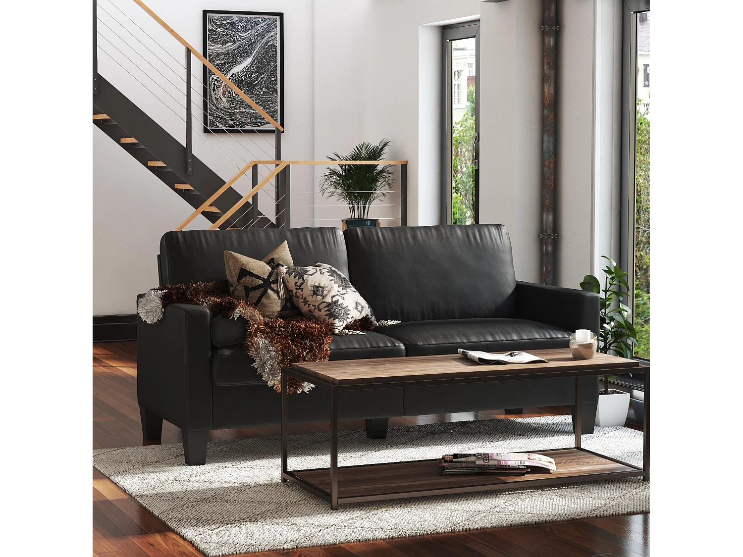 Rylie | Canapé 3 places en simili cuir noir