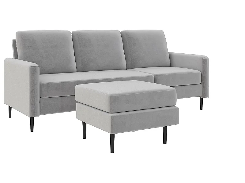 Sofá de 3 lugares com chaise longue em veludo azul