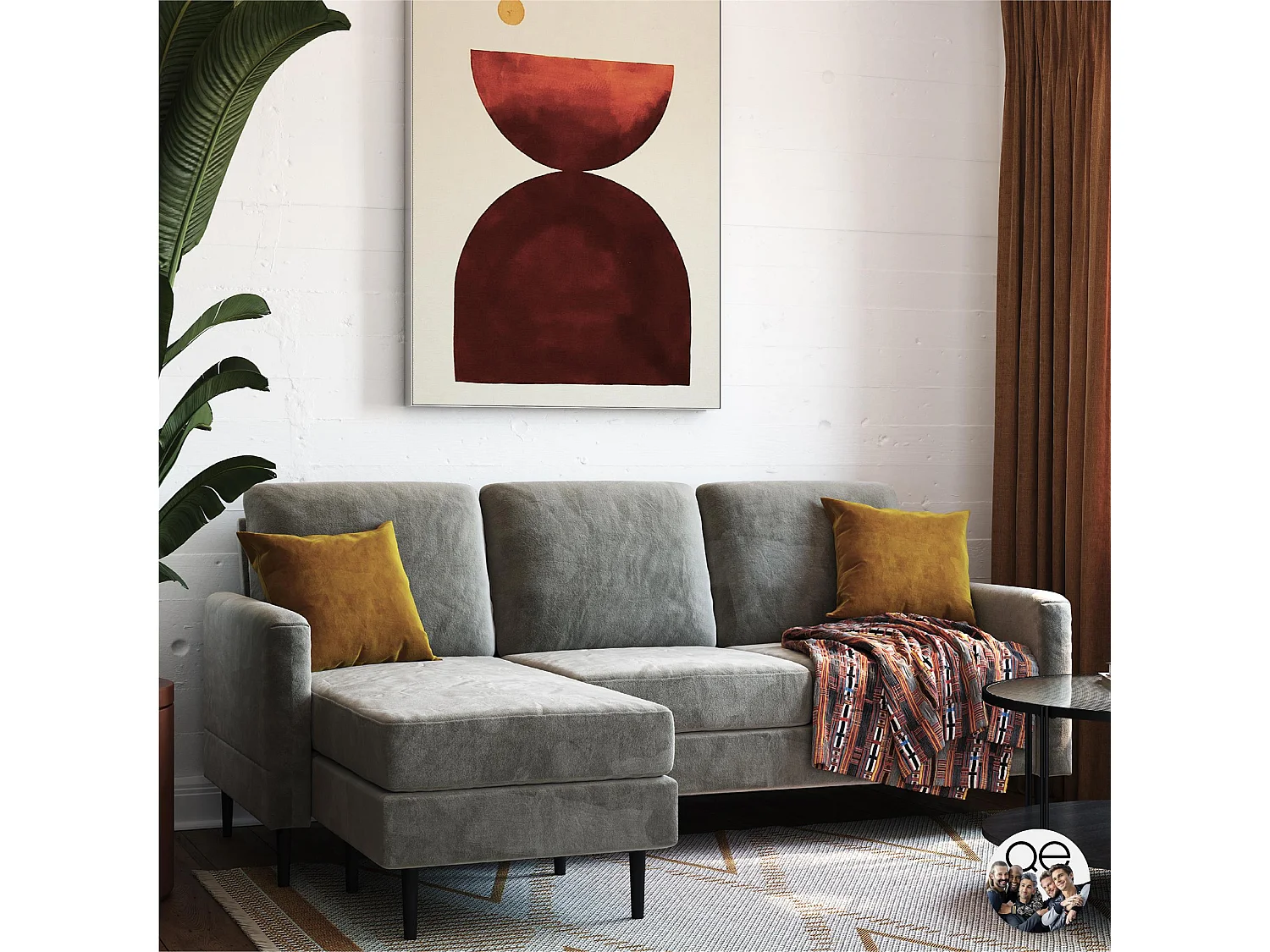 Dante | Canapé 3 places avec méridienne en velours gris clair