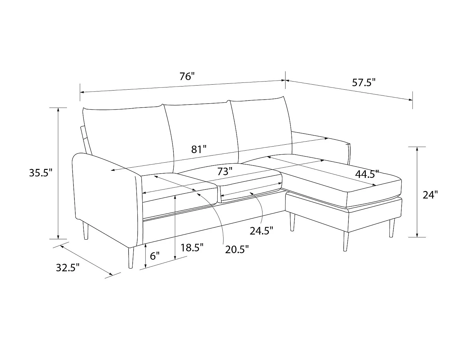 Dante | Canapé 3 places avec méridienne en velours gris clair