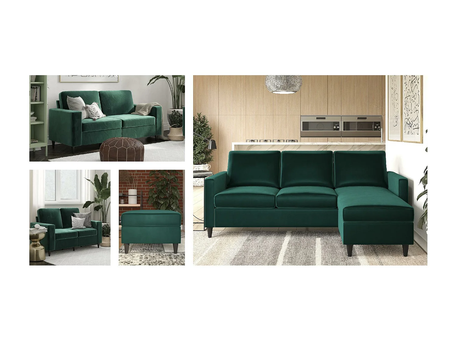 Cooper | Canapé 3 places en velours vert