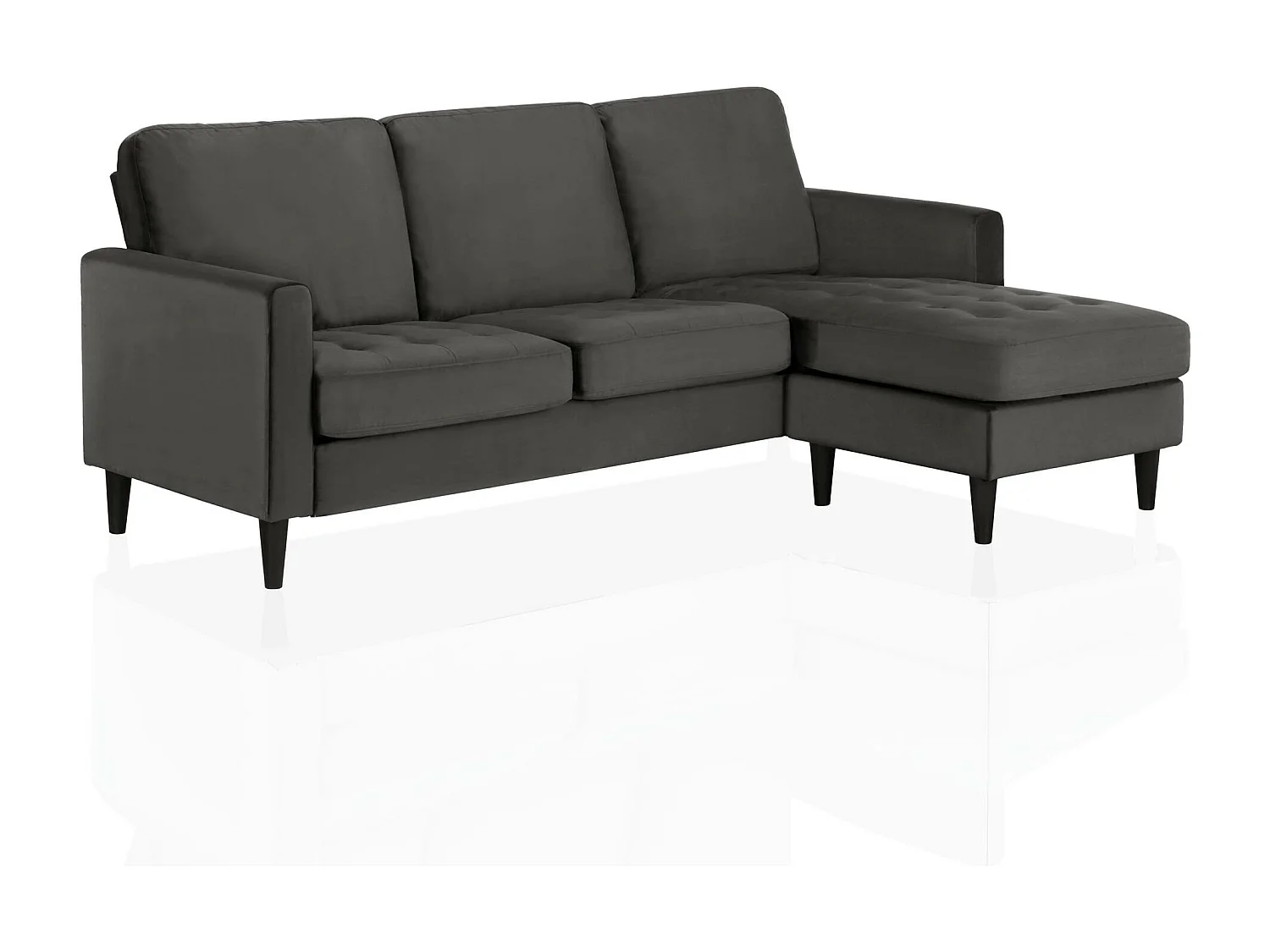 Divano 3 posti con chaise long in velluto grigio