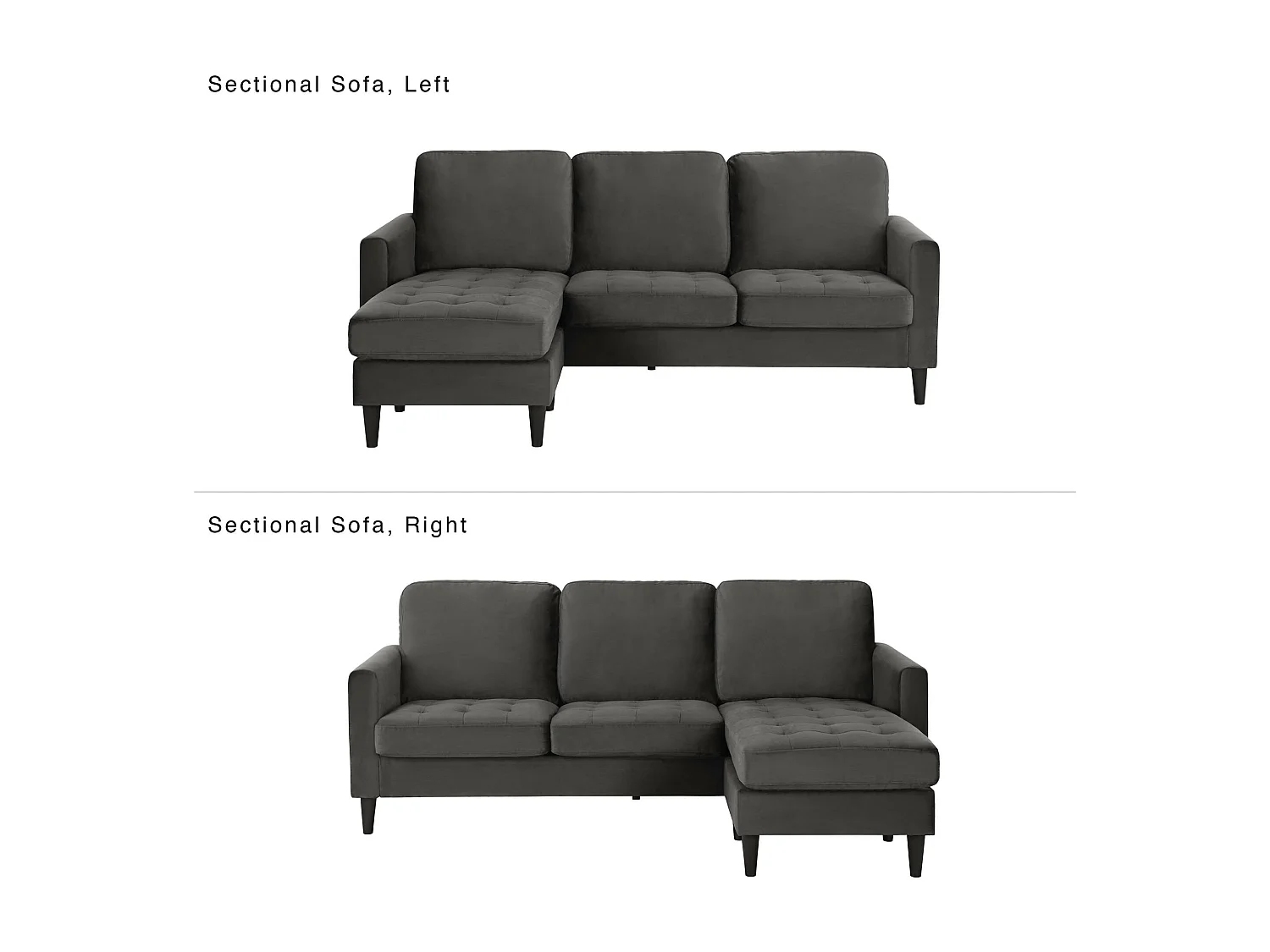 Divano 3 posti con chaise long in velluto grigio