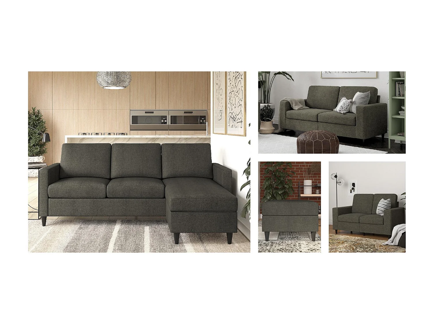 Divano 3 posti in lino grigio