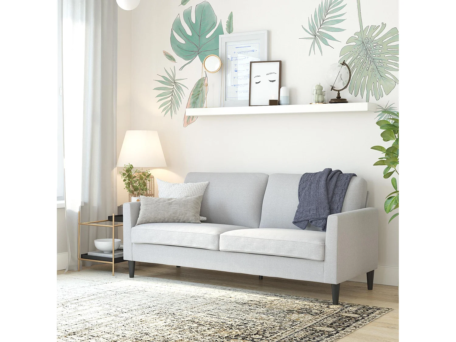 Sofa 3 Sitze in Leinen hellgrau