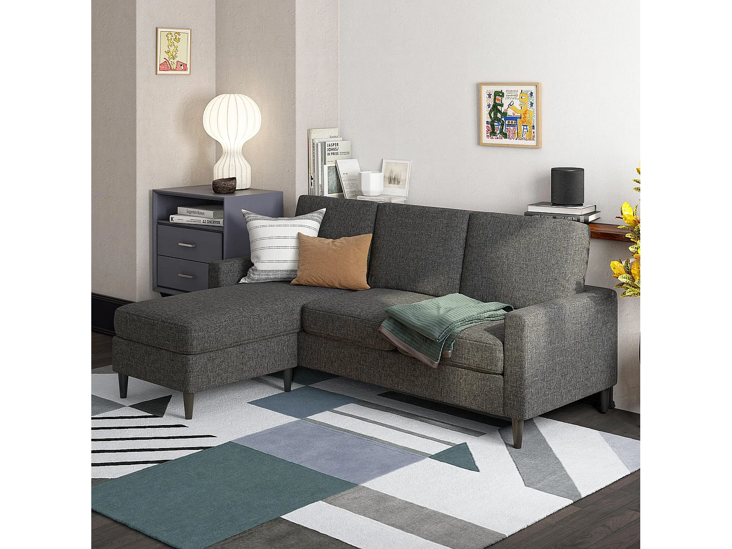 Kaci | Canapé 3 places avec méridienne en tissu gris