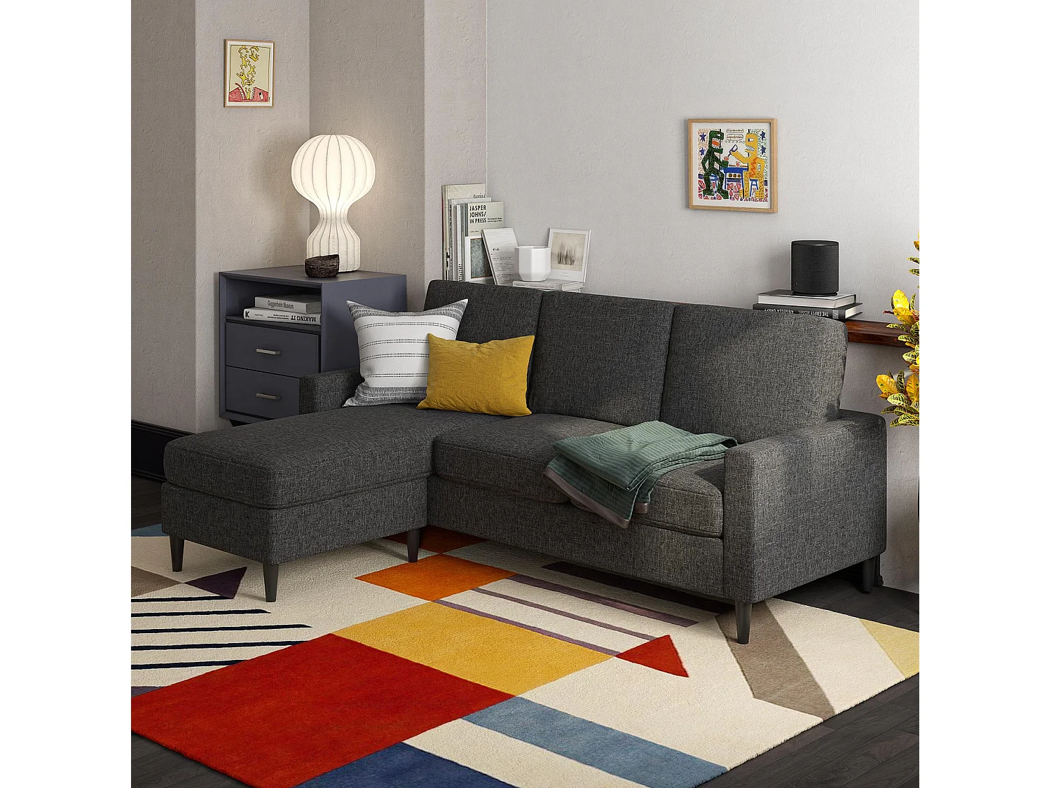 Kaci | Canapé 3 places avec méridienne en tissu gris