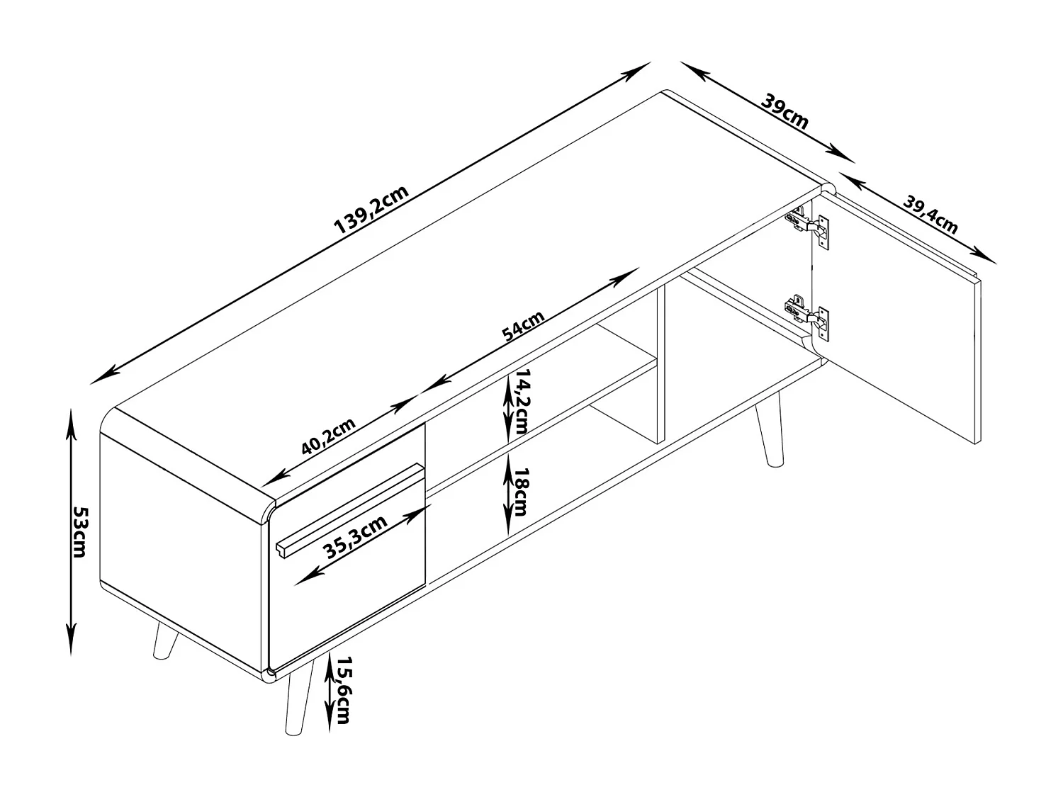 Chantal | Lowboard avec 2 tiroirs en aggloméré gris et noir