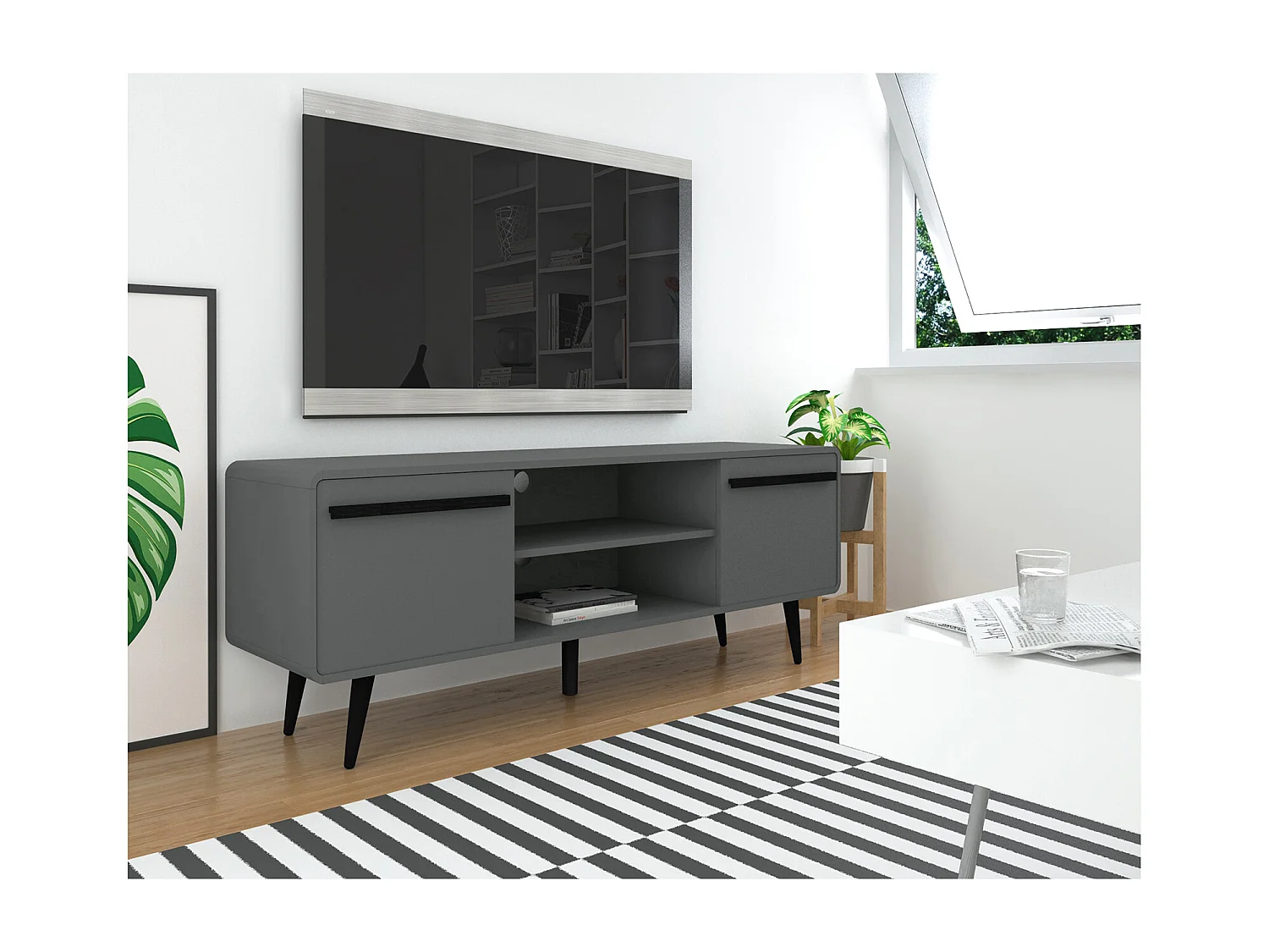 Chantal| Mobile TV con 2 cassetti effetto legno grigio