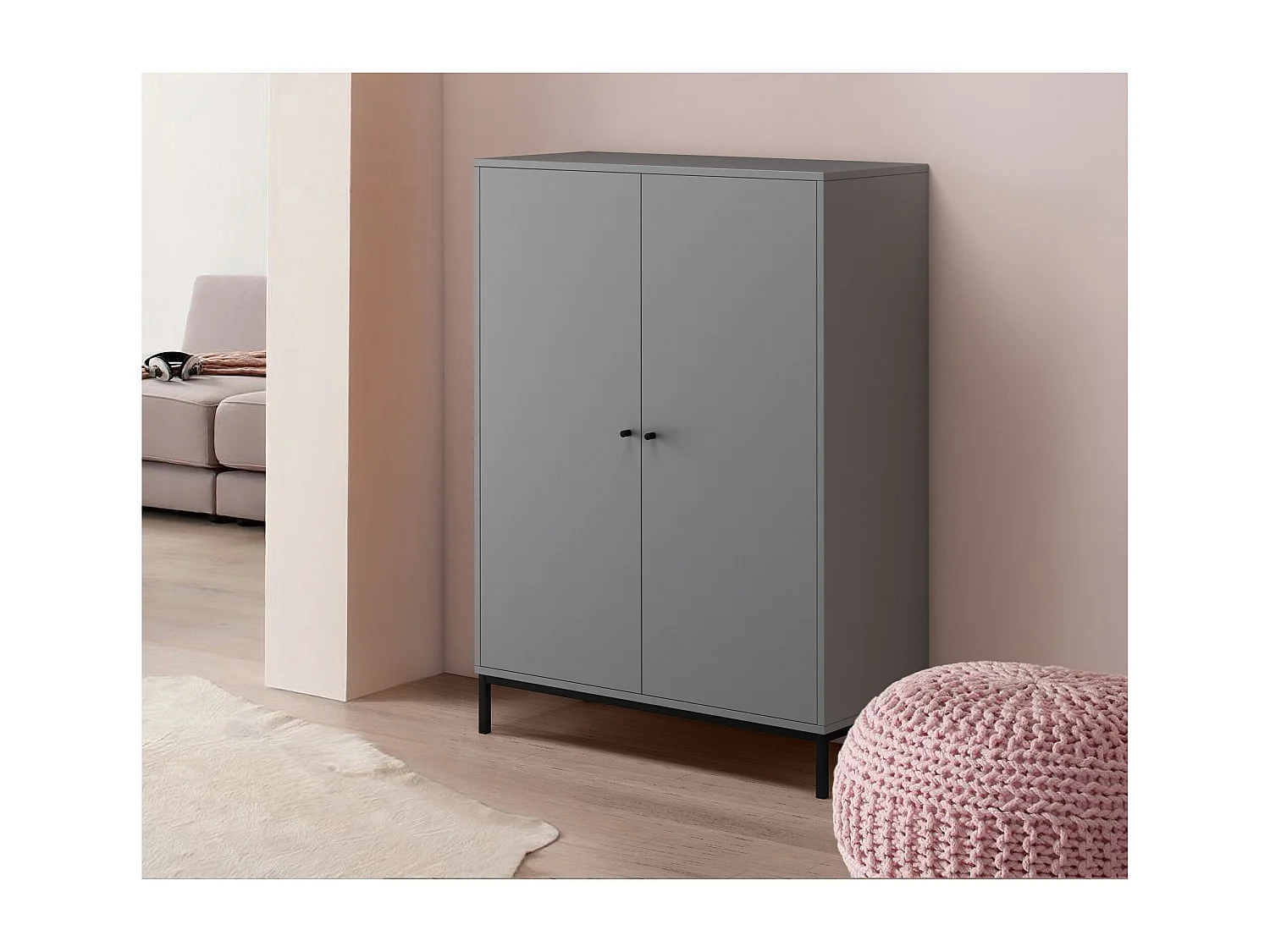 Celine | Buffet haut 2 portes en panneaux de particules gris