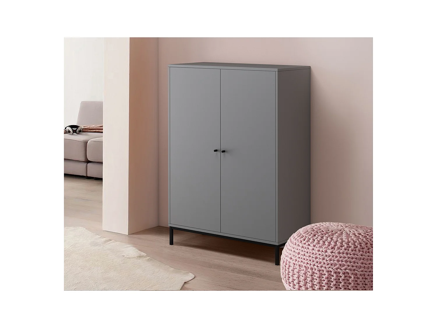 Highboard mit 2 Türen in Spanplatte grau