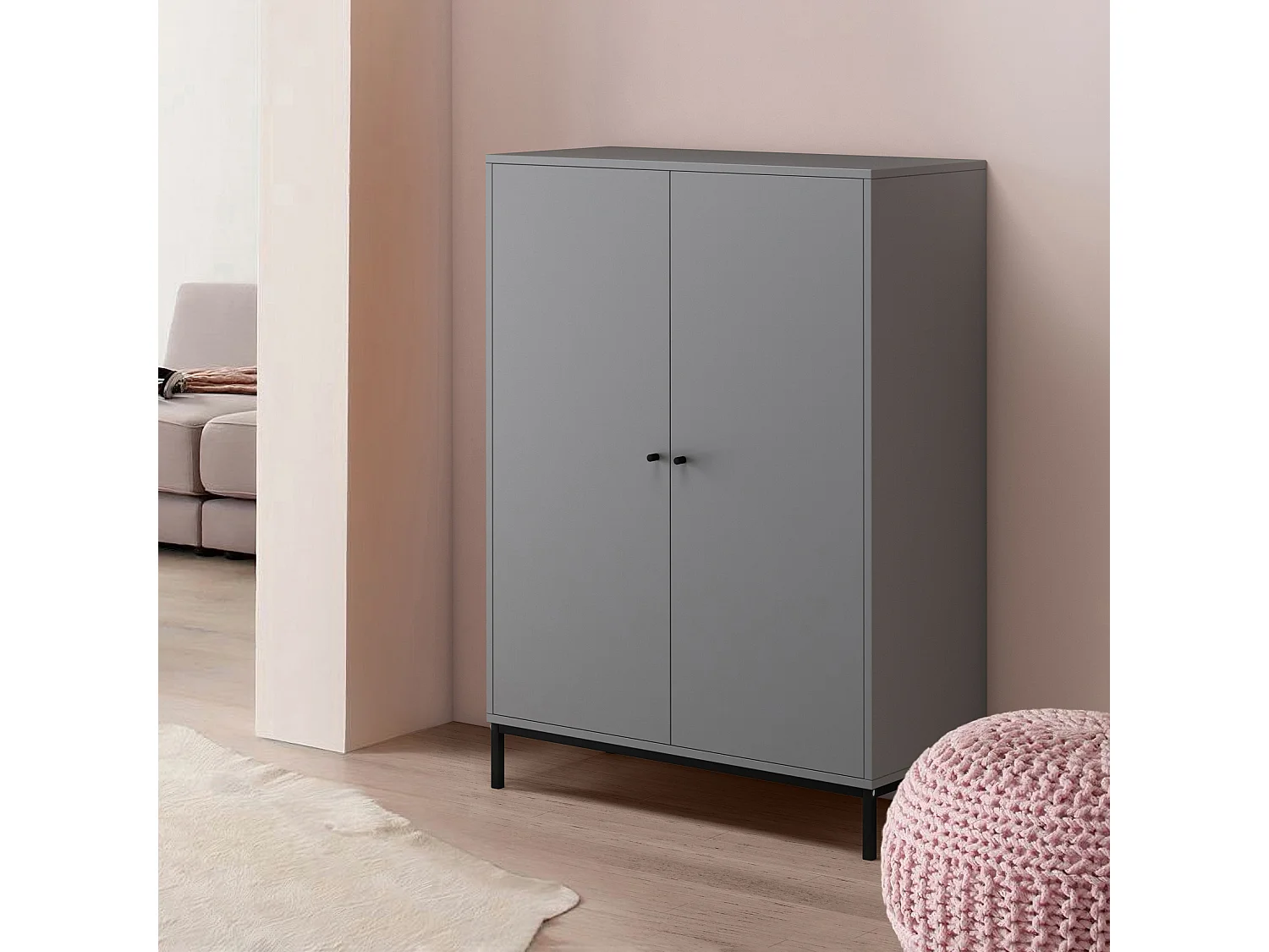 Celine | Buffet haut 2 portes en panneaux de particules gris
