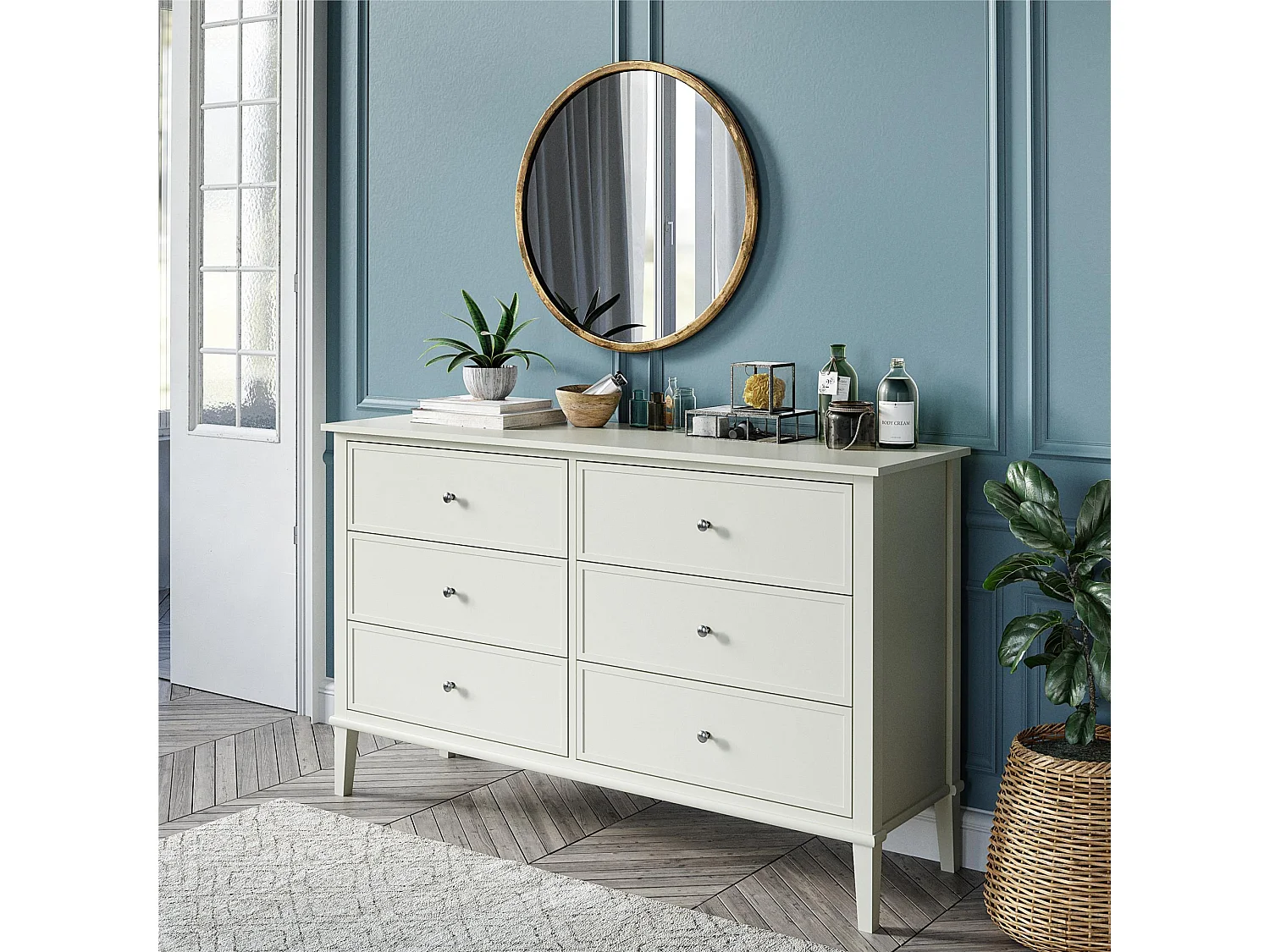 Franklin | Commode à 6 tiroirs en MDF blanc