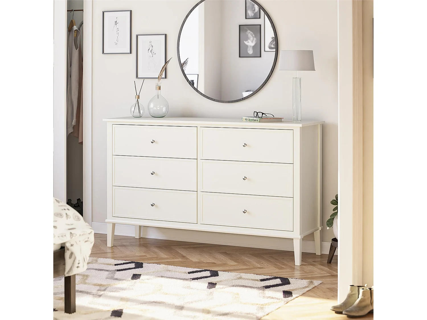 Franklin | Commode à 6 tiroirs en MDF blanc