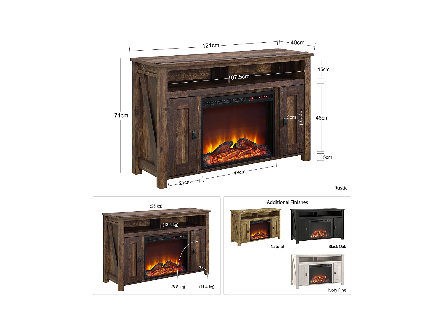 Farmington | Cheminée 2 portes en panneaux de particules noir