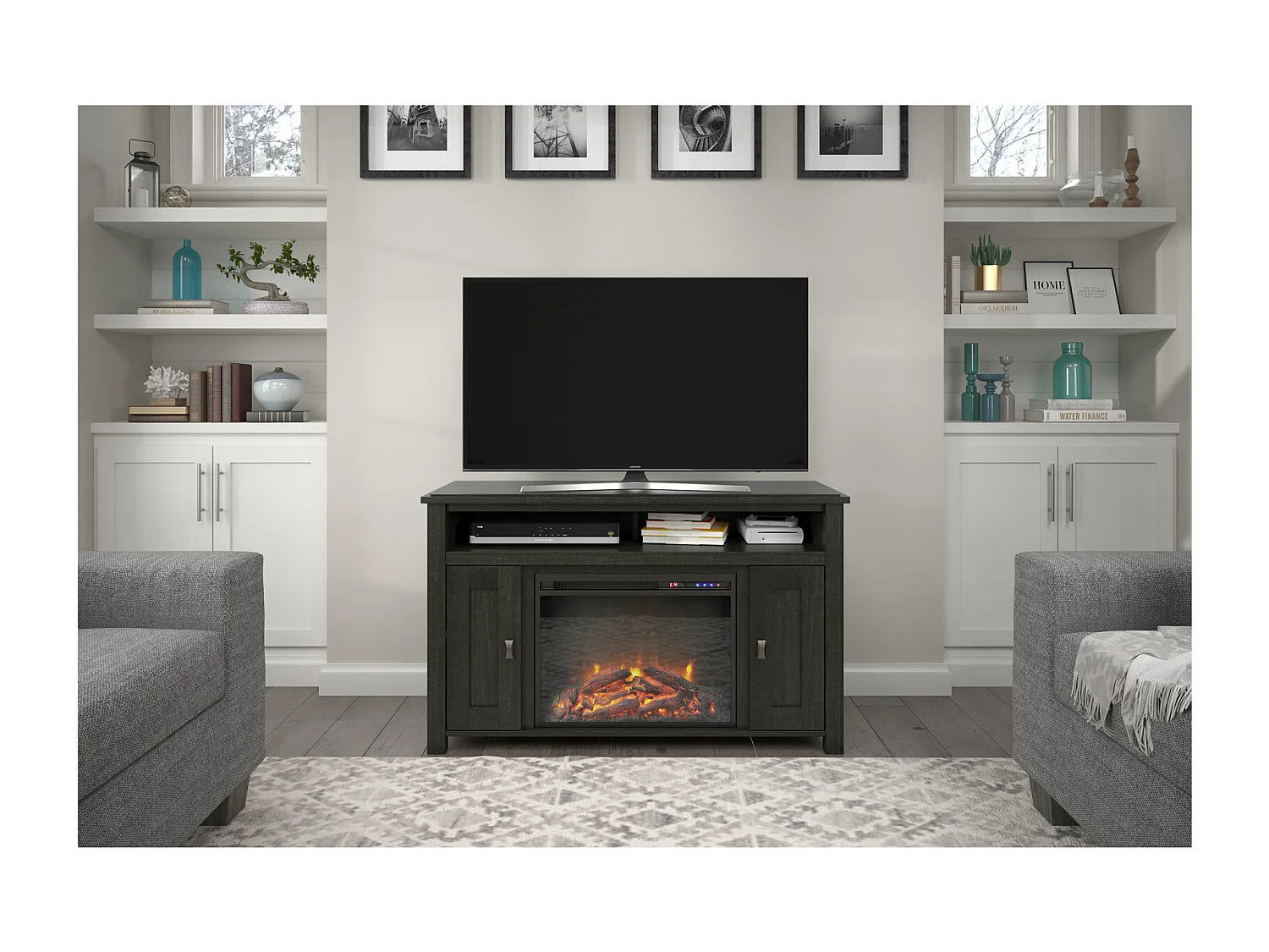 Farmington | Cheminée 2 portes en panneaux de particules noir