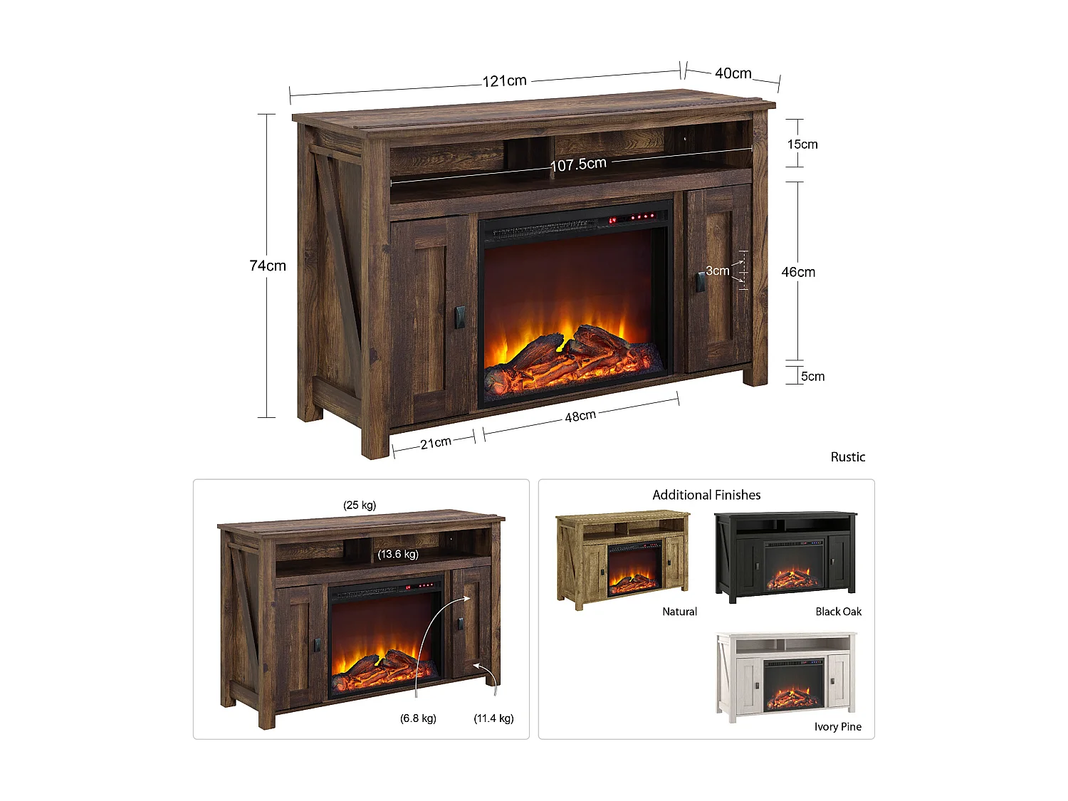 Farmington | Cheminée 2 portes en panneaux de particules noir