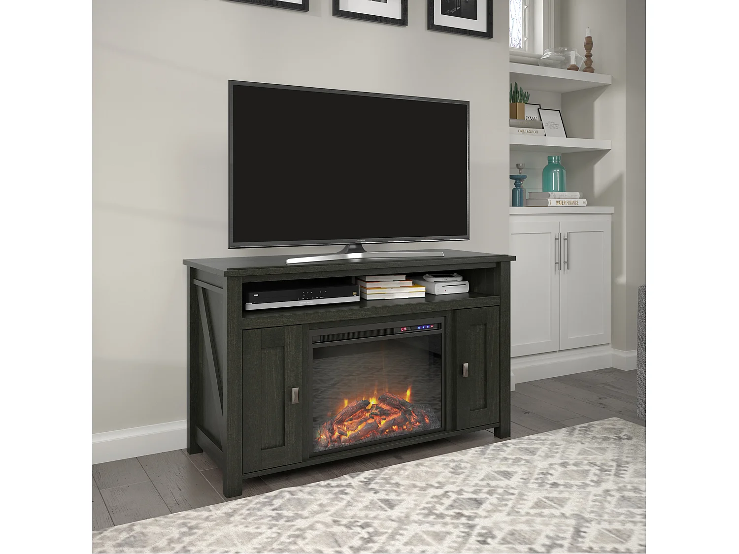 Farmington | Cheminée 2 portes en panneaux de particules noir