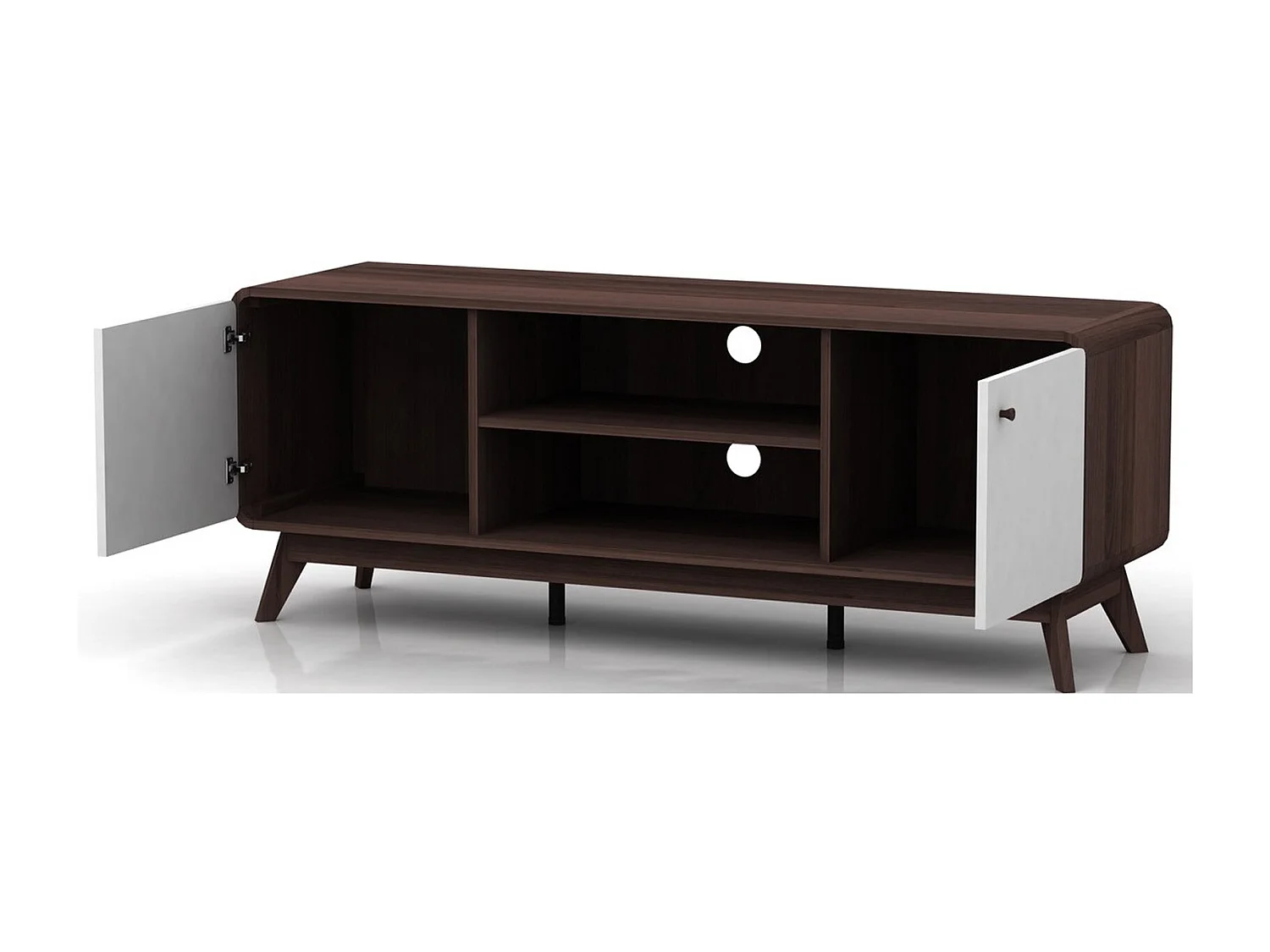 Lowboard mit 2 Türen aus Spanplatten in Walnuss und Weiß