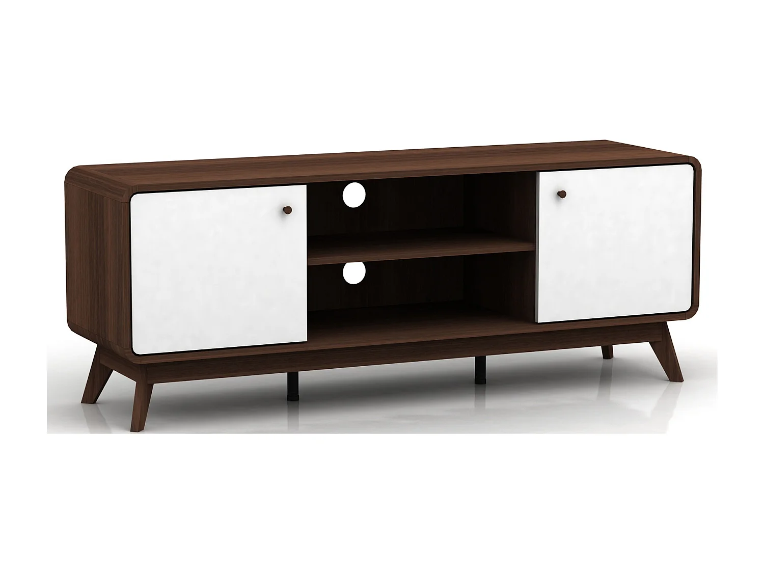 Cassie | Lowboard avec 2 portes en panneau de particules noyer et blanc