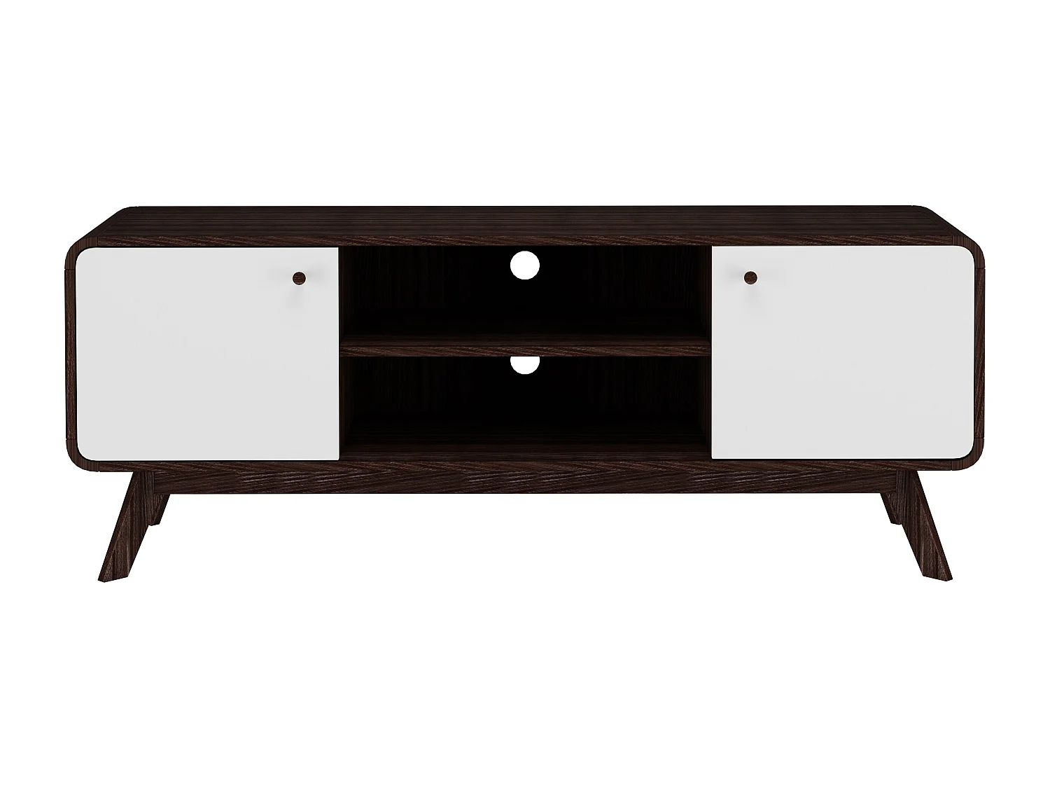 Cassie | Lowboard avec 2 portes en panneau de particules noyer et blanc