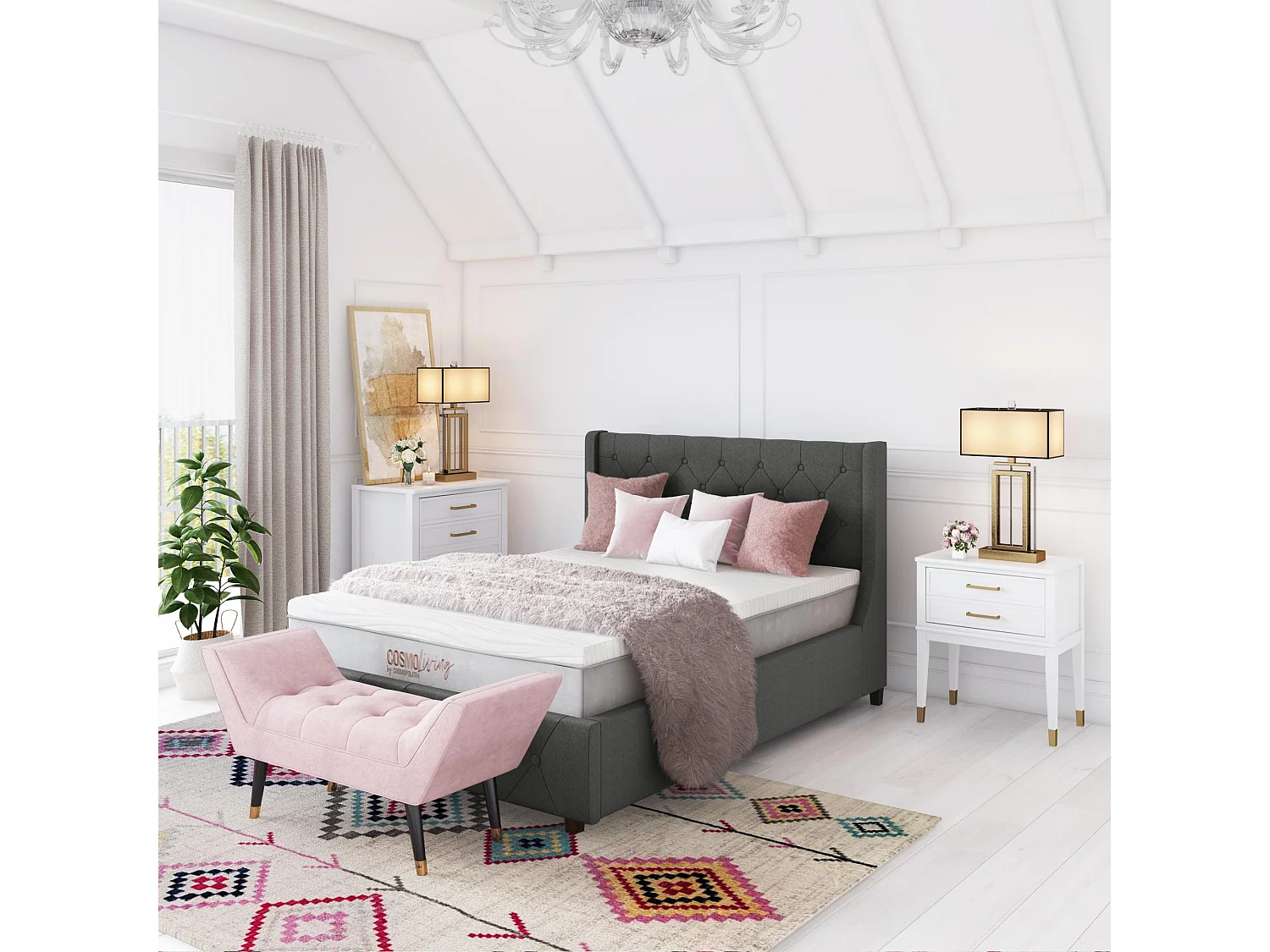 Comò con 4 cassetti in MDF bianco