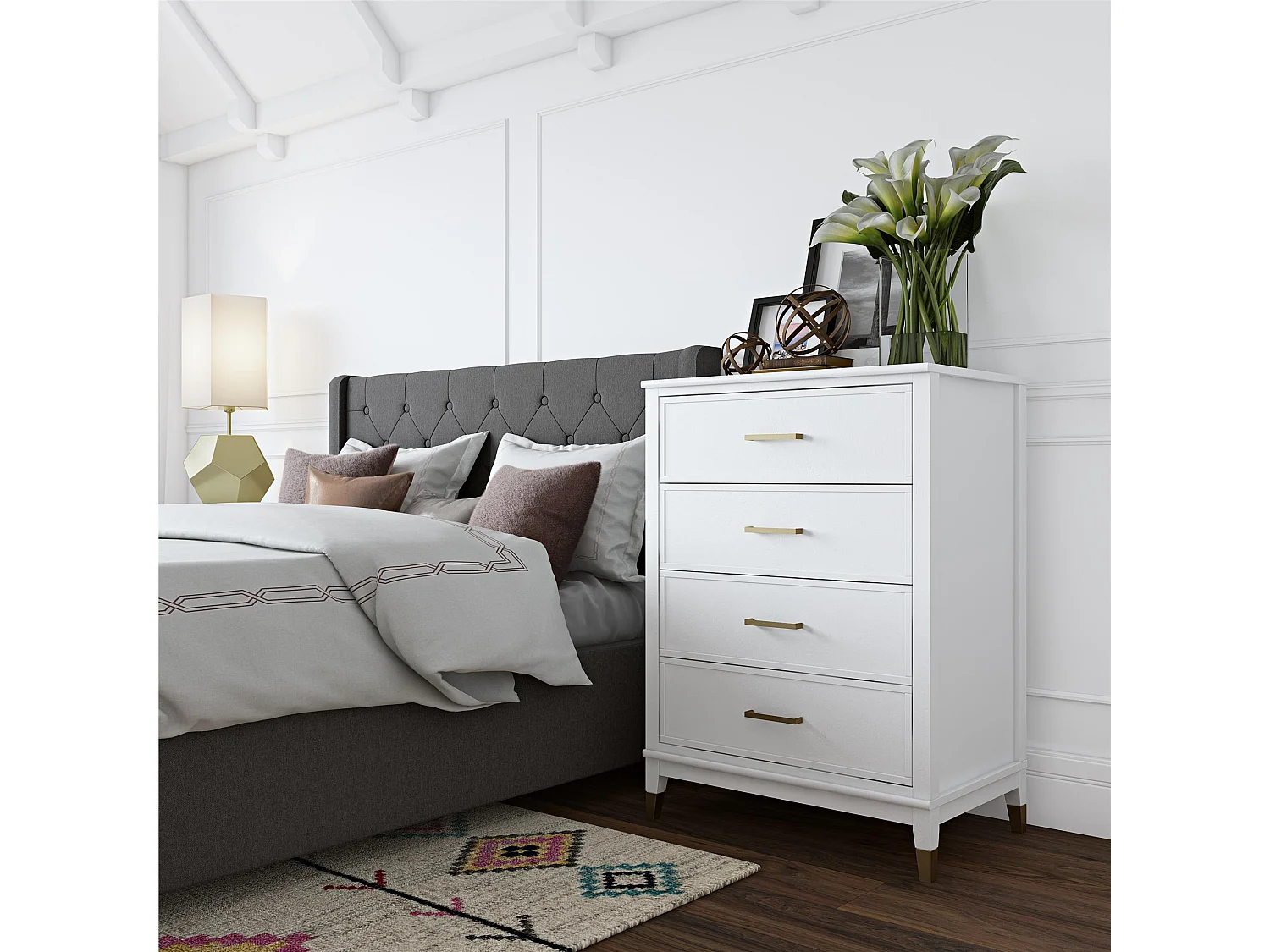 Comò con 4 cassetti in MDF bianco