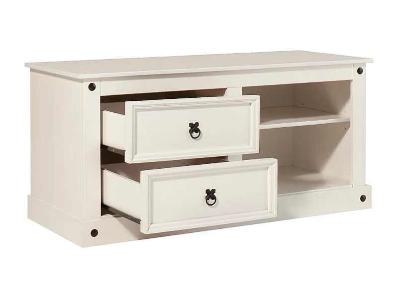 Mexico | Lowboard avec 2 tiroirs et 2 compartiments ouverts en pin blanc