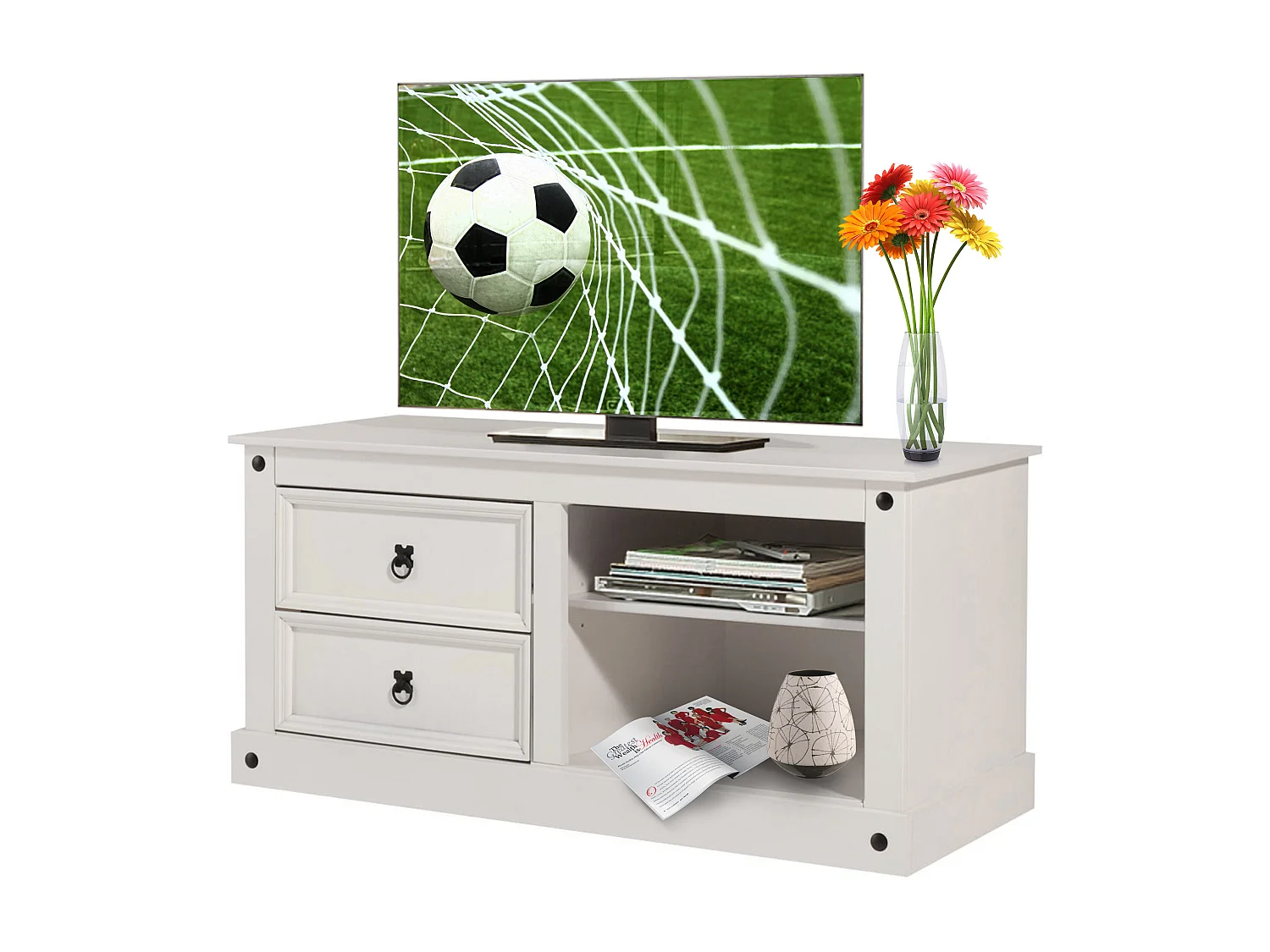 Mexico| Mobiletto con 2 cassetti e 2 vani a giorno in pino bianco