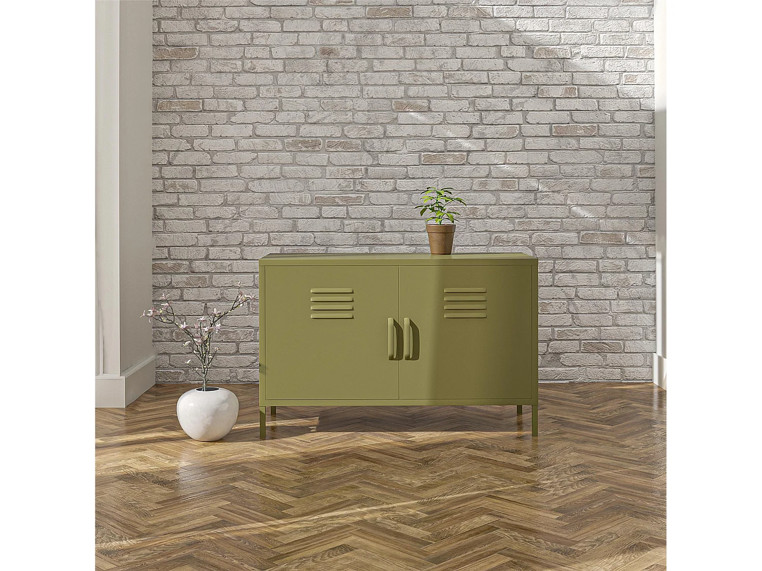 Mueble con 2 puertas en metal verde oliva
