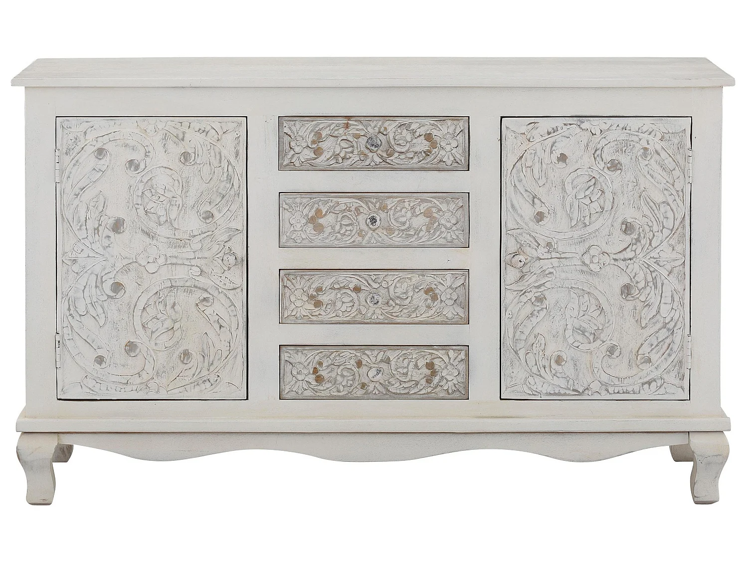 Rajat | Buffet avec 2 portes et 4 tiroirs en manguier blanc et gris