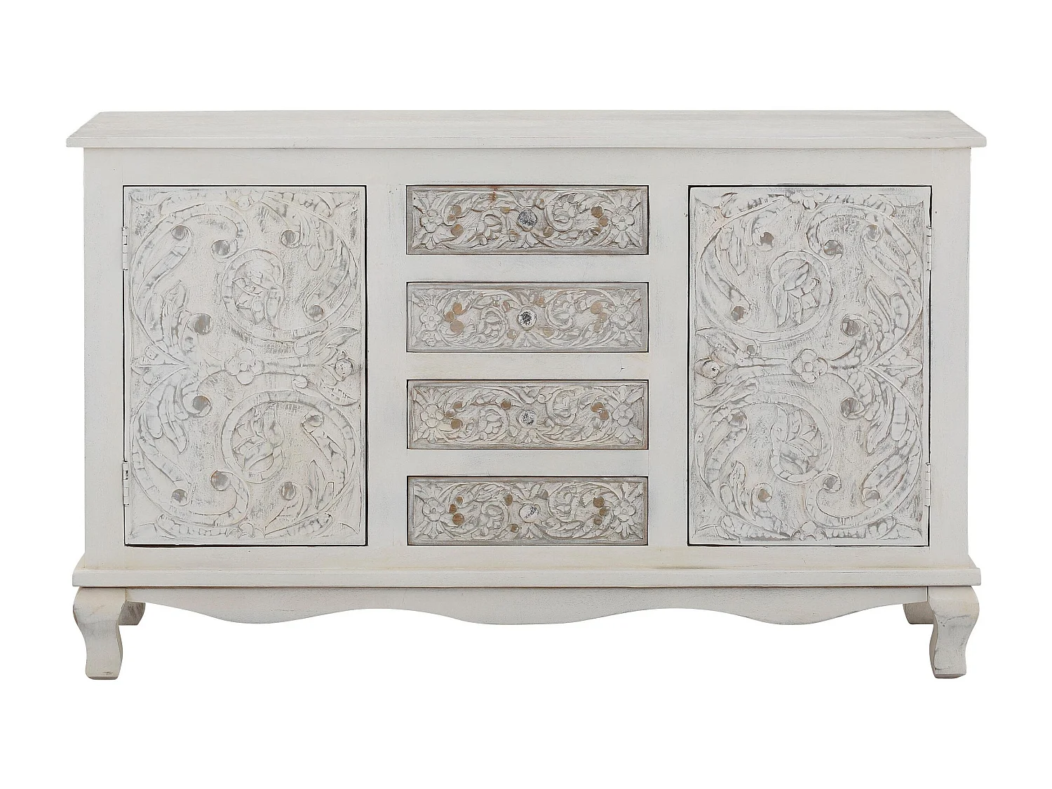Rajat| Credenza con 2 ante e 4 cassetti in legno di mango bianco e grigio