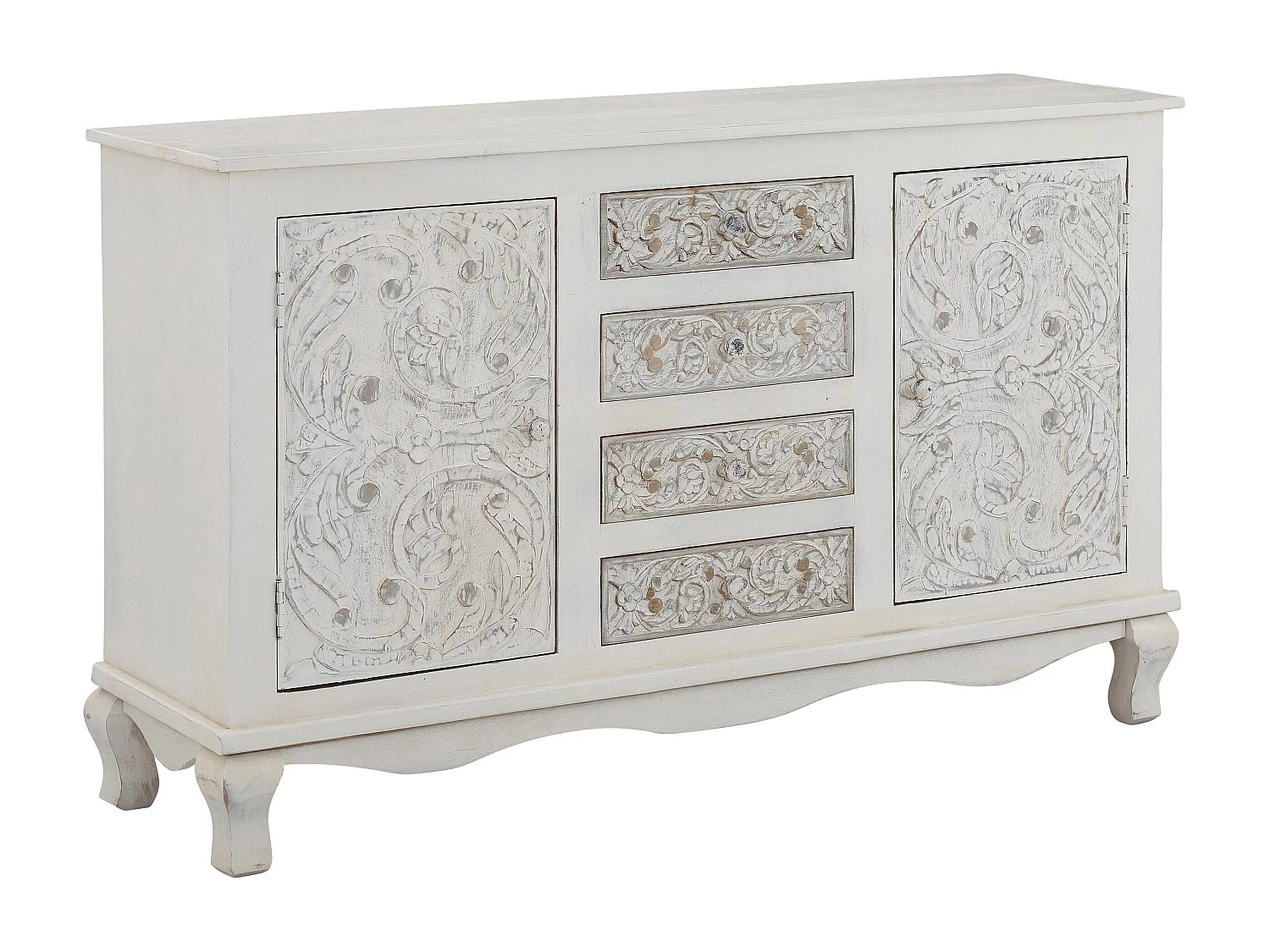 Rajat| Credenza con 2 ante e 4 cassetti in legno di mango bianco e grigio