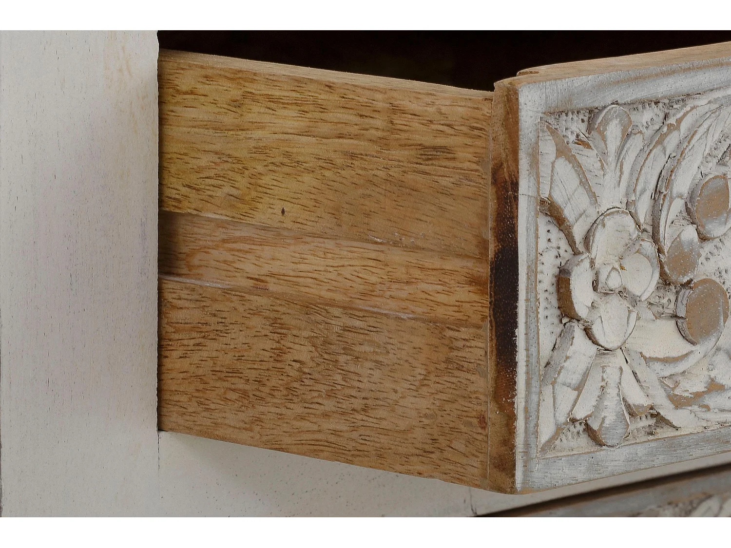 Rajat| Credenza con 2 ante e 4 cassetti in legno di mango bianco e grigio