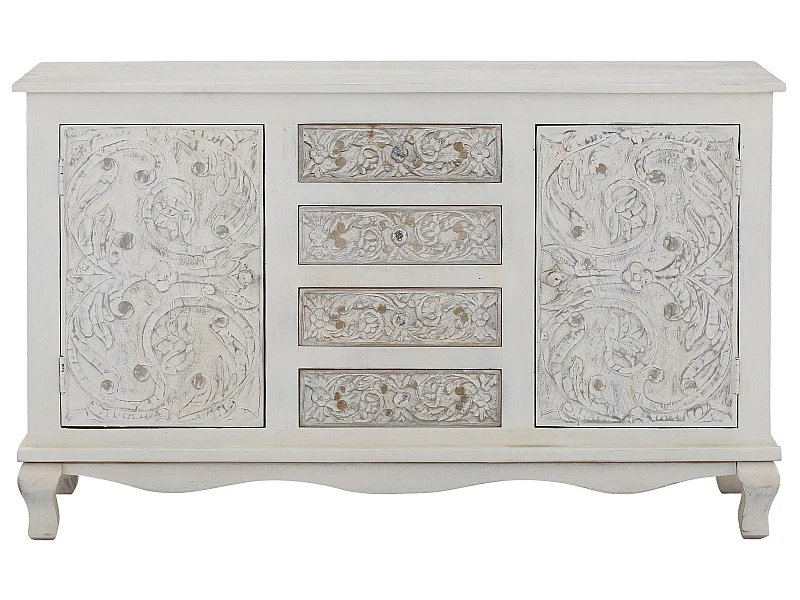 Rajat | Buffet avec 2 portes et 4 tiroirs en manguier blanc et gris