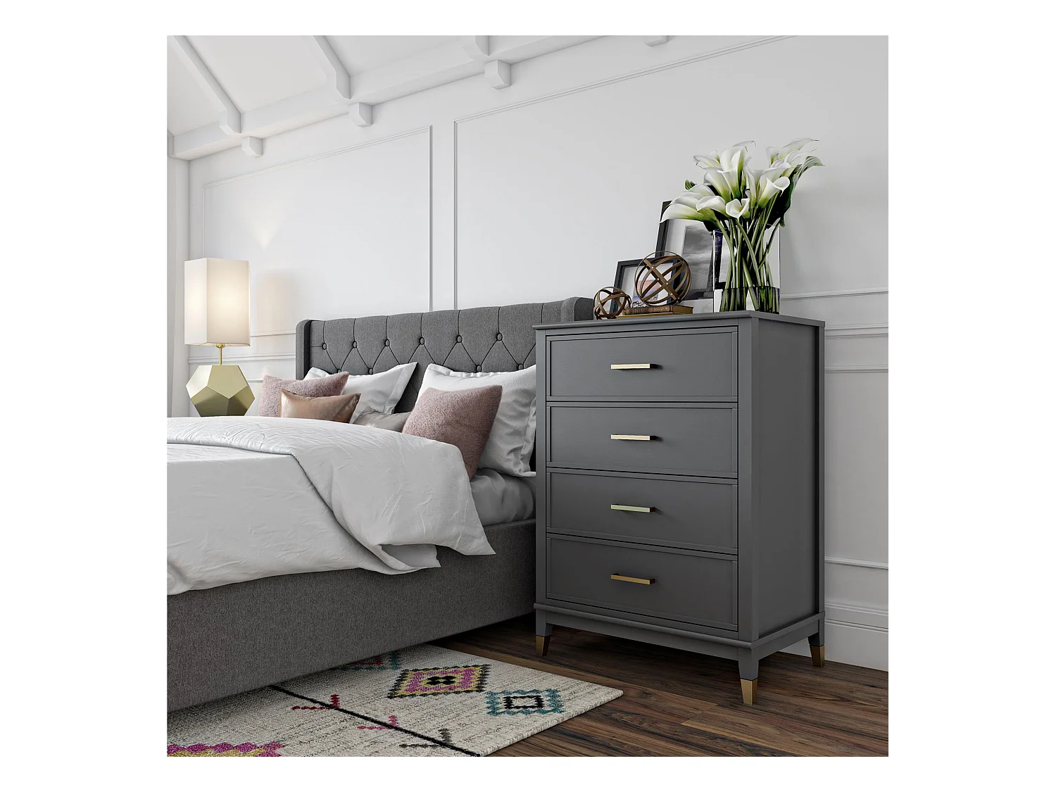 Cómoda con 4 cajones en MDF gris grafito