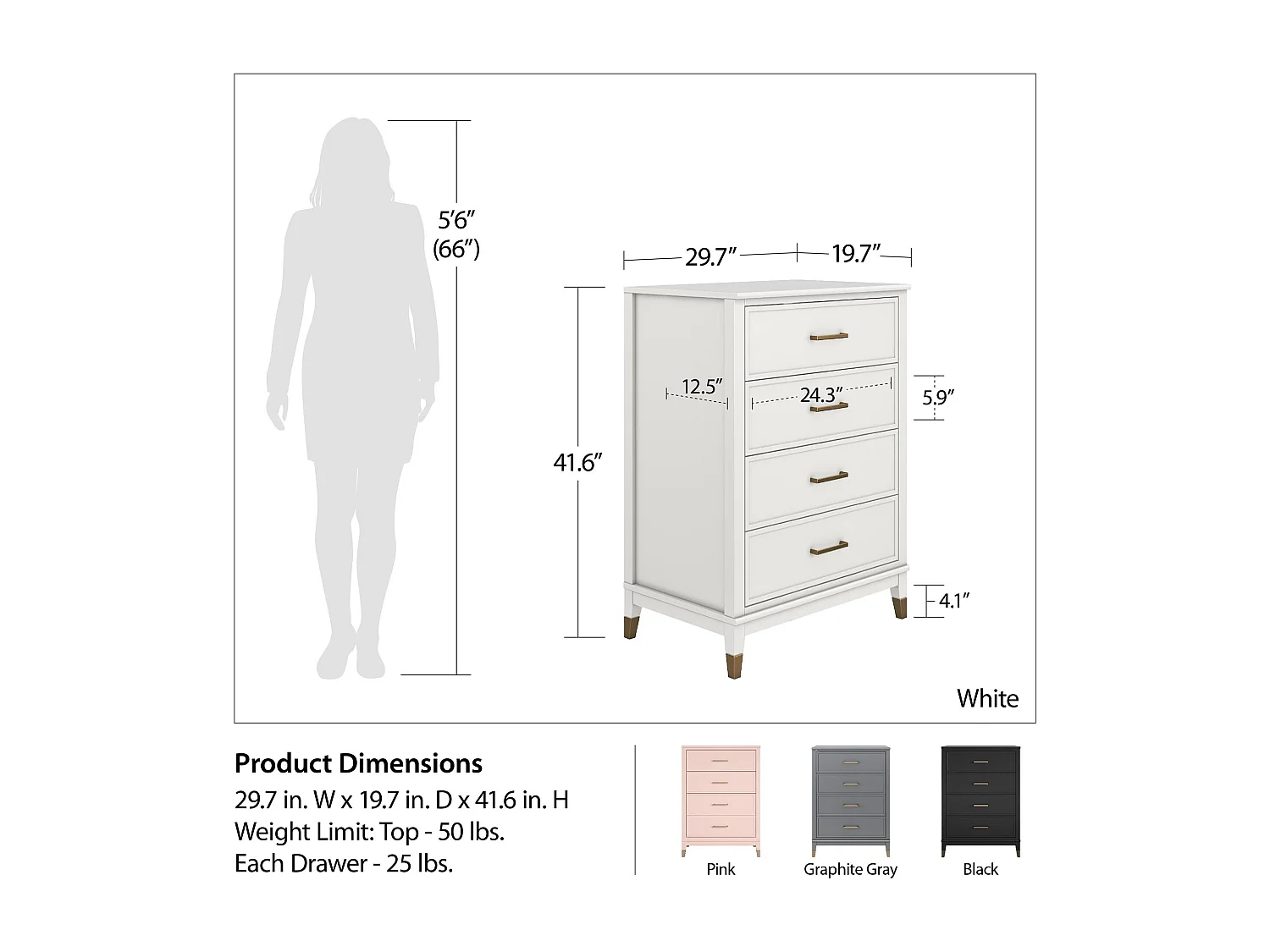 Westerleigh | Commode à 4 tiroirs en MDF gris graphite
