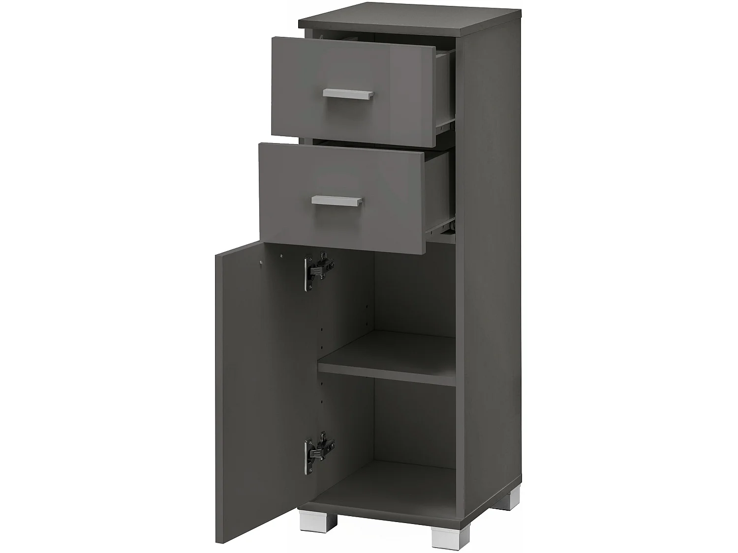 Schrank mit 1 Tür und 2 Schubladen in MDF grau