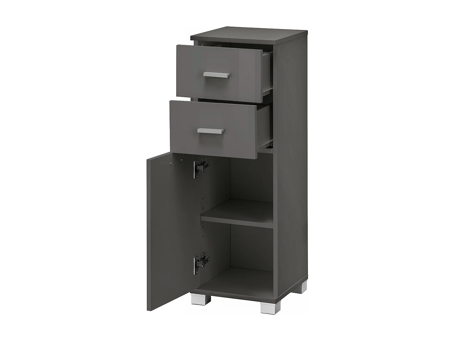 Schrank mit 1 Tür und 2 Schubladen in MDF grau