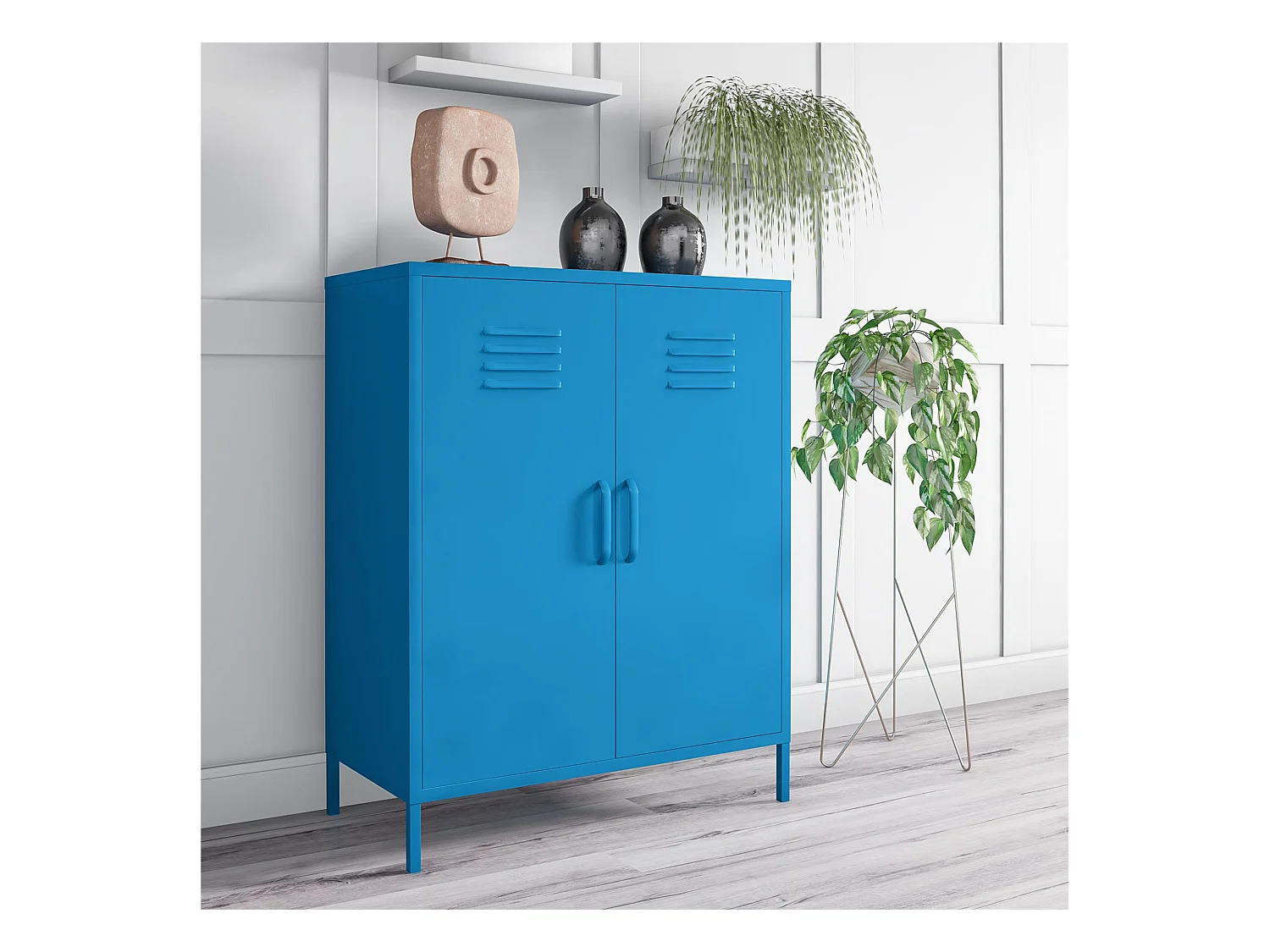 Mueble con 2 puertas en metal azul