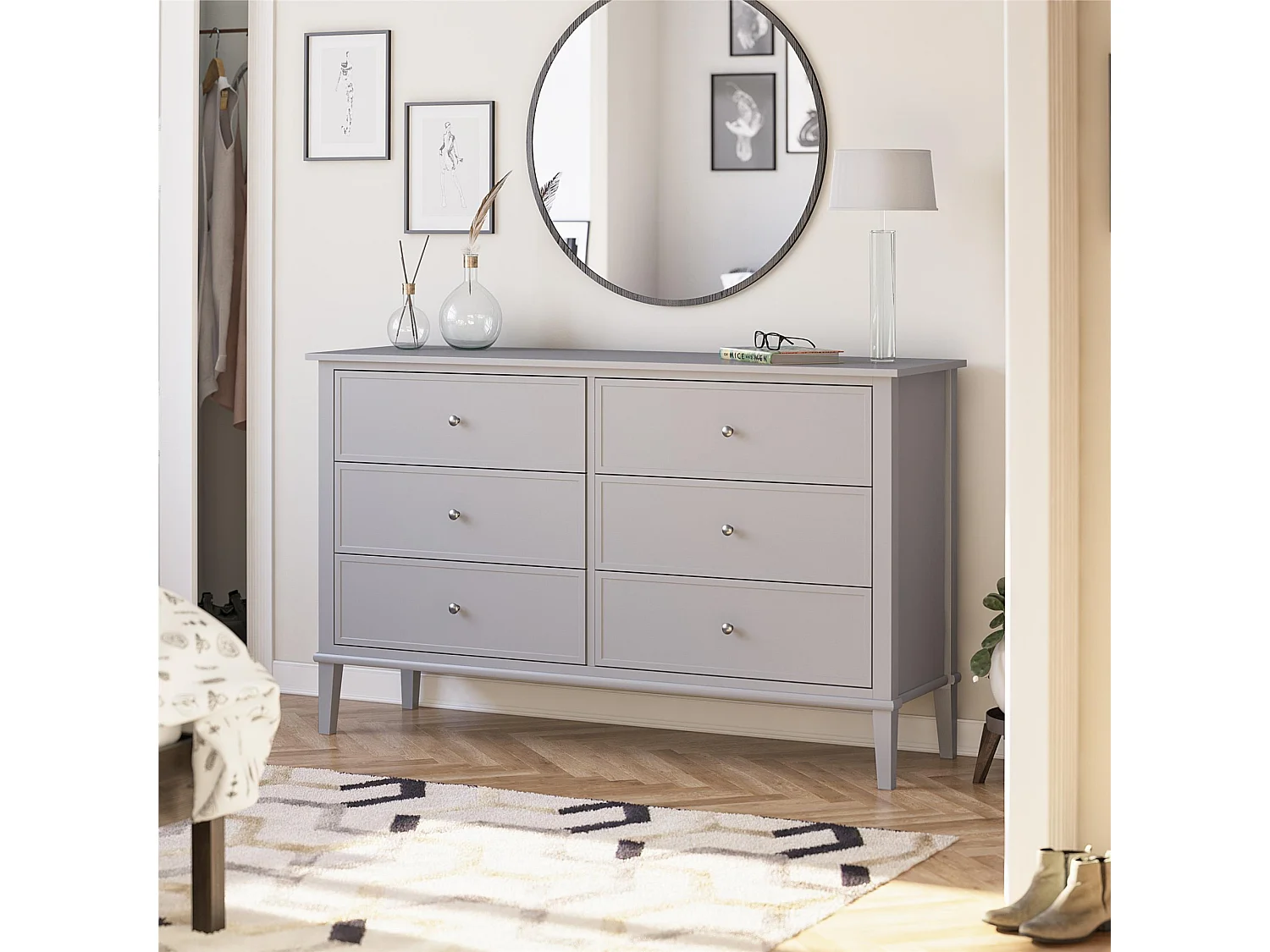 Franklin | Commode à 6 tiroirs en MDF gris
