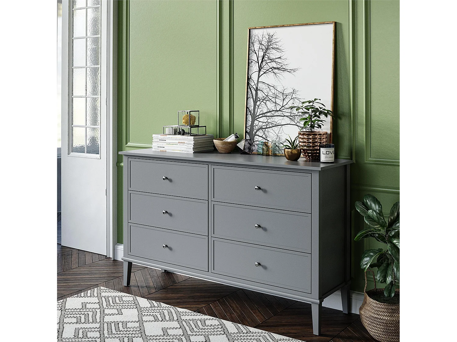 Franklin | Commode à 6 tiroirs en MDF gris