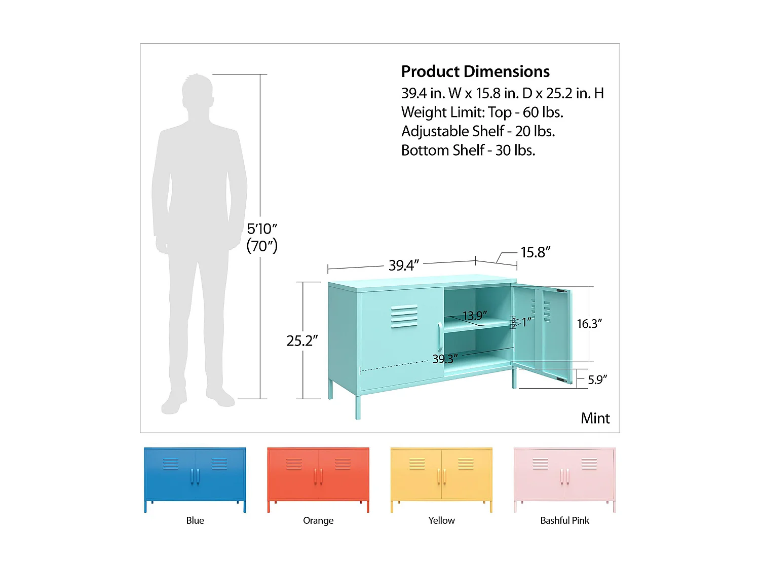 Mueble con 2 puertas en metal naranja