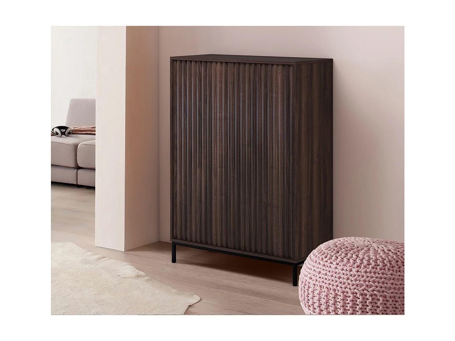 Celine | Buffet Haut avec 2 Portes en Panneau de particules Noyer