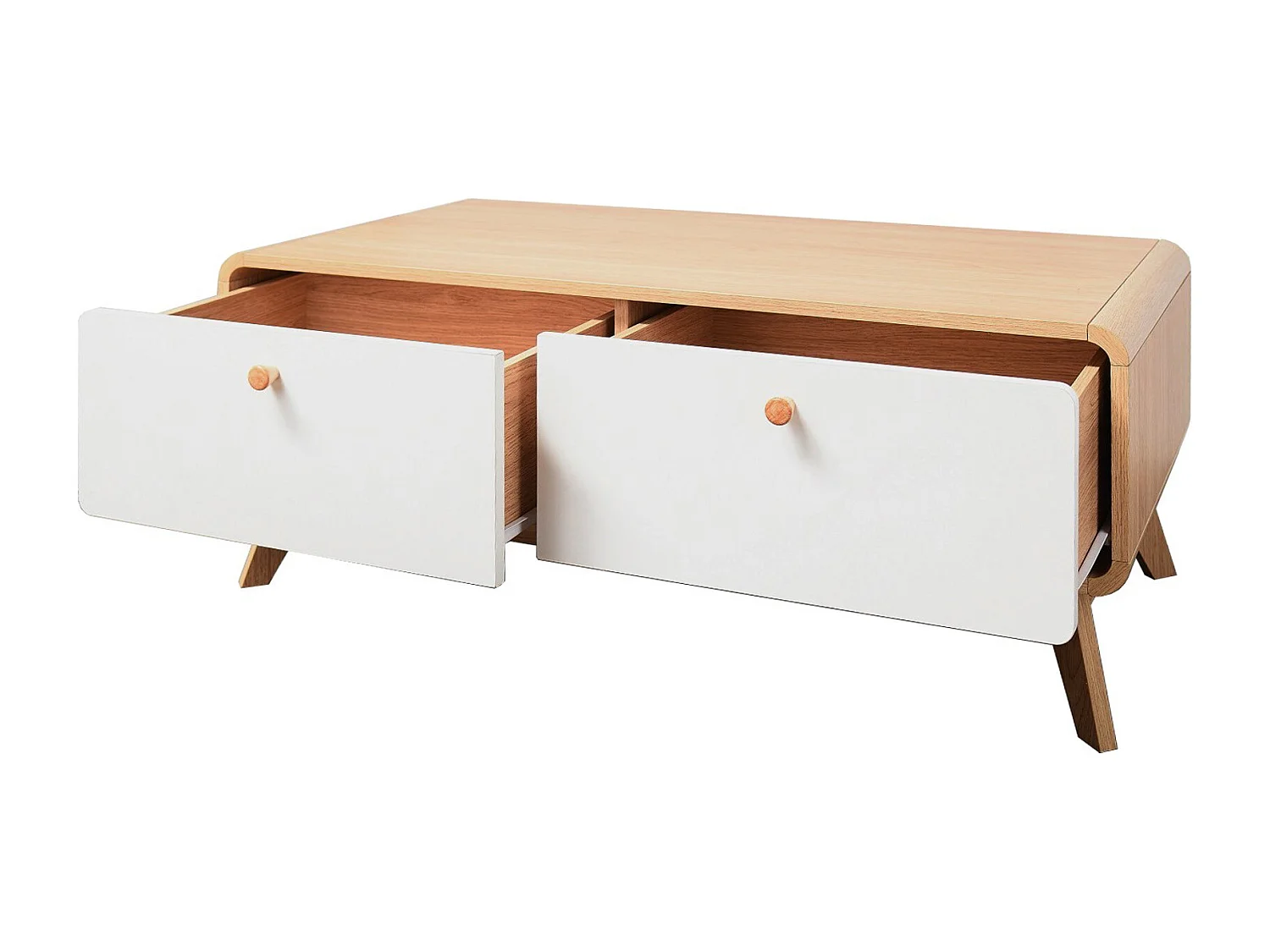 Cassie | Lowboard avec 2 tiroirs en panneau de particules chêne et blanc