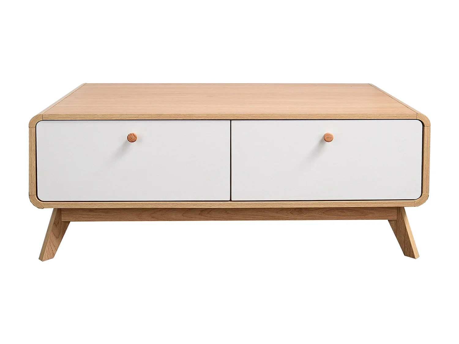 Cassie | Lowboard avec 2 tiroirs en panneau de particules chêne et blanc