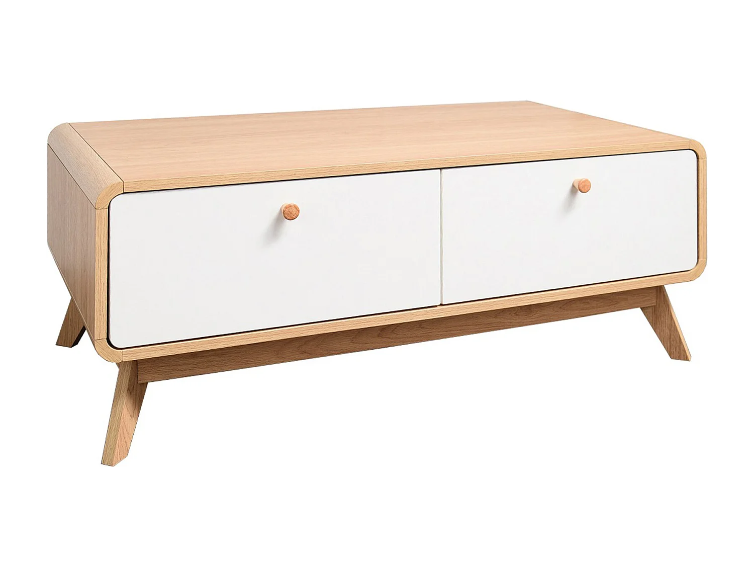 Cassie | Lowboard avec 2 tiroirs en panneau de particules chêne et blanc