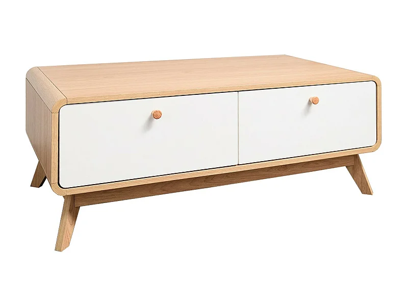 Lowboard mit 2 Schubladen aus Spanplatten, Eiche und weiß