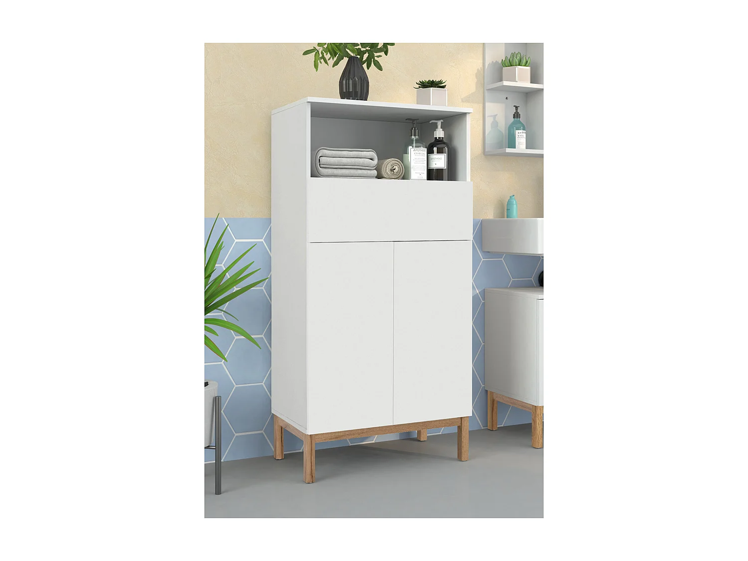 Mirza | Armoire avec 2 portes et 1 tiroir en panneaux de particules blanc